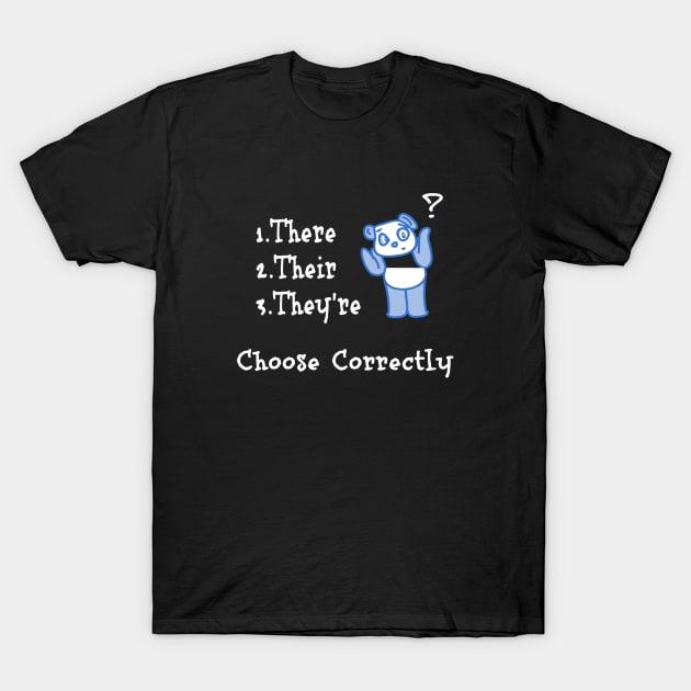 Funny Confused Panda About Grammar T-Shirt by egcreations